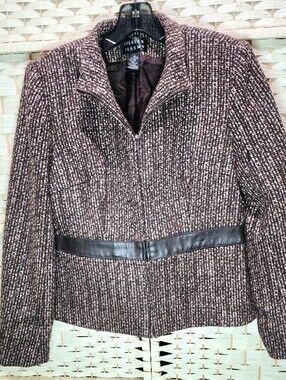 Spenser Jeremy Wool Blend Jacket Women L Brown Leather Trim Lined